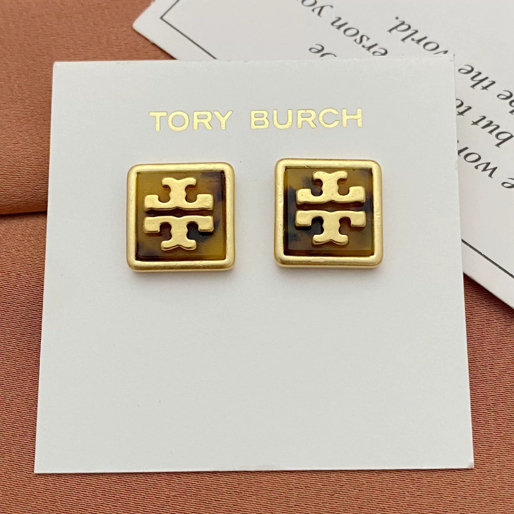 Tory Burch Inlaid Letter Geometric Stud Earrings Metal